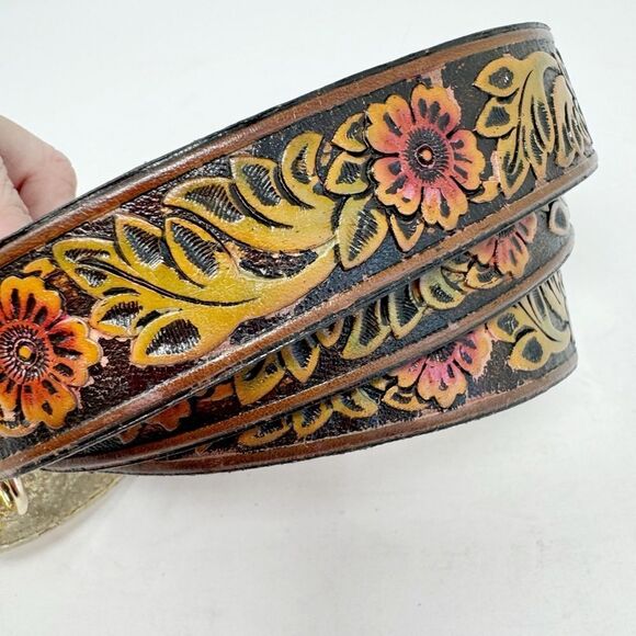 UNBRANDED | Floral Tooled Cow Hide Leather Belt Eagle Buckle Women’s Size S/M main image 7